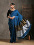 Blue Cotton Saree with Bronze & Silver Pallu